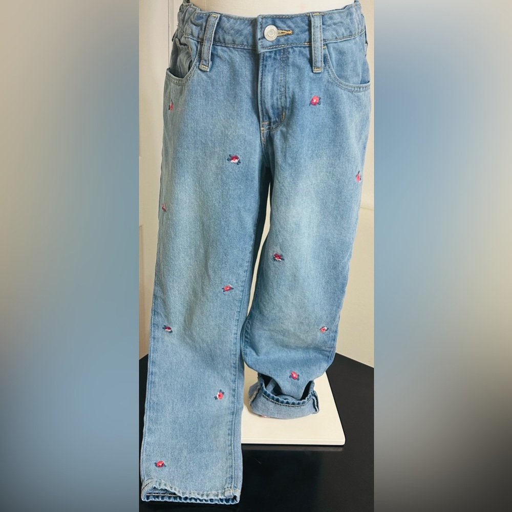 GAP Light Blue Girlfriend Jeans with Pink & Blue Flower Embroidery
